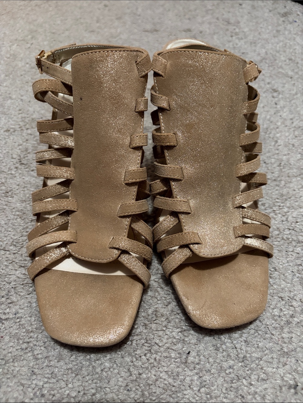 NWOT Alex Marie Metallic Strappy Open-Toe Heels
